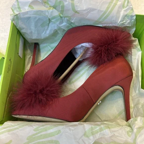 Sam Edelman Hazel Plush Red Silk Pump Stiletto Feather Women SZ 9 New in Box - Picture 9 of 10